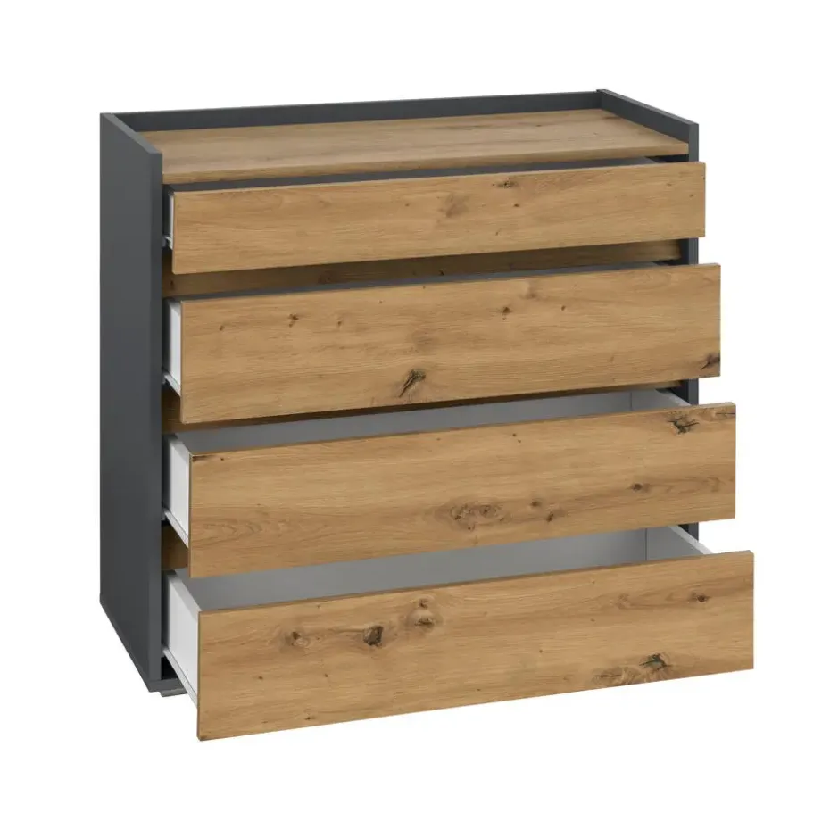 Kosmo - Commode met 4 laden in antraciet eiken spaanplaat