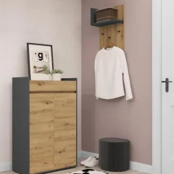 Kosmo - Schoenenkast met 2 deuren in grijs eiken effect