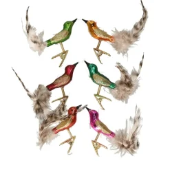 Krebs Decoratie vogels - 6x - op clip - gekleurd - 9 cm - glas