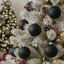 Krebs Kerstballen - 8 stuks - velvet zwart mat - glas - 7 cm