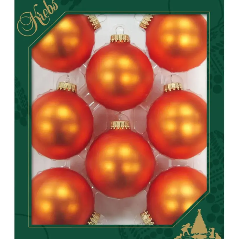 Krebs Kerstballen - wildfire velvet oranje - 8x - glas - 7 cm