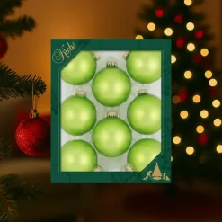 Krebs kerstballen - 8x - parrot velvet groen kleur - D7 cm - glas