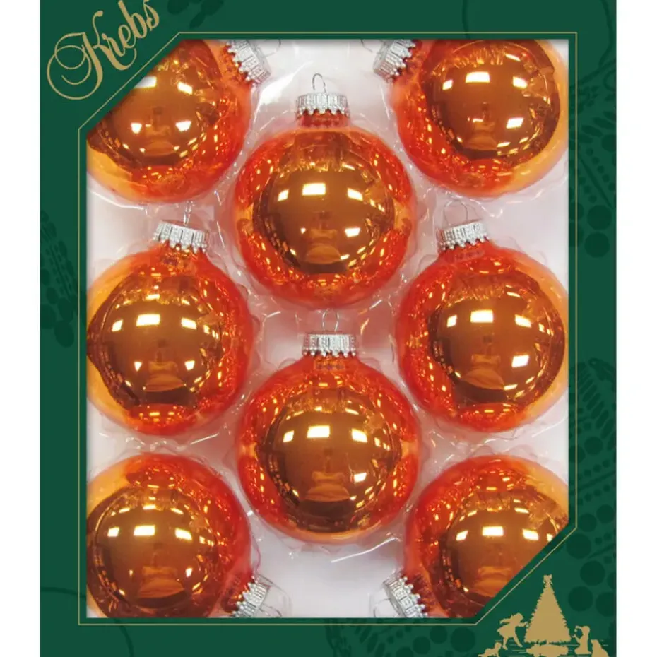 Krebs Kerstballen - 8x st - oranje - 7cm - glas - orange crunch