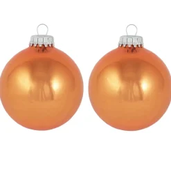 Krebs Kerstballen - 8x st - oranje - 7cm - glas - orange crunch