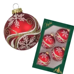 Krebs luxe gedecoreerde kerstballen - 4x - rood - 7 cm