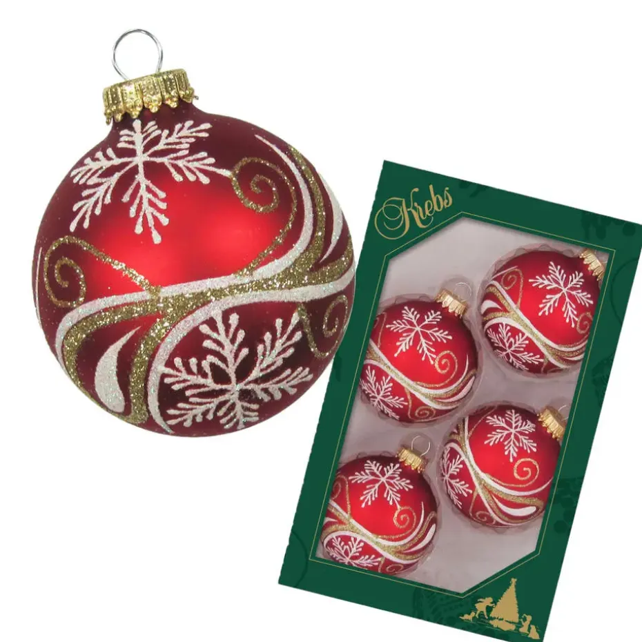 Krebs luxe gedecoreerde kerstballen - 4x - rood - 7 cm