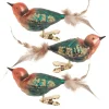 Krebs Vogels - decoratief glas - 3x - op clip - groen-bruin - 11 cm