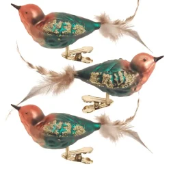 Krebs Vogels - decoratief glas - 3x - op clip - groen-bruin - 11 cm