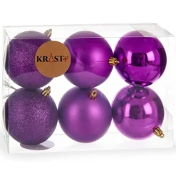 Krist+ kerstballen - 6x st - paars - kunststof - 8 cm