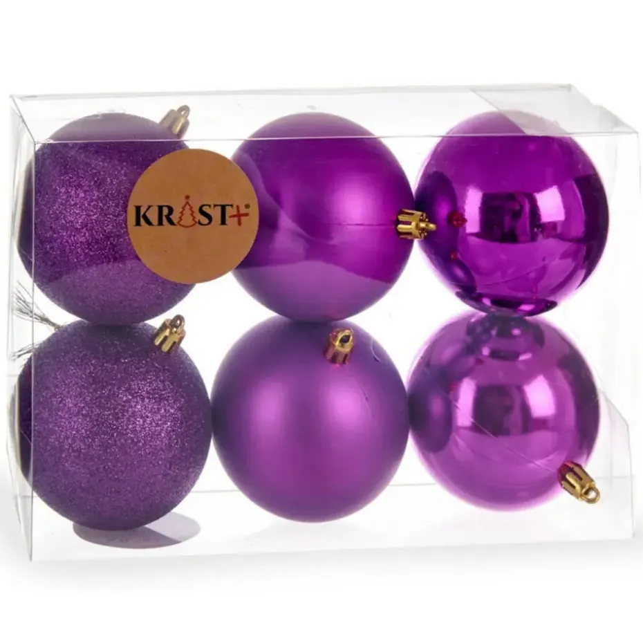 Krist+ kerstballen - 6x st - paars - kunststof - 8 cm