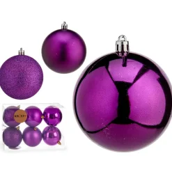 Krist+ kerstballen - 6x st - paars - kunststof - 8 cm