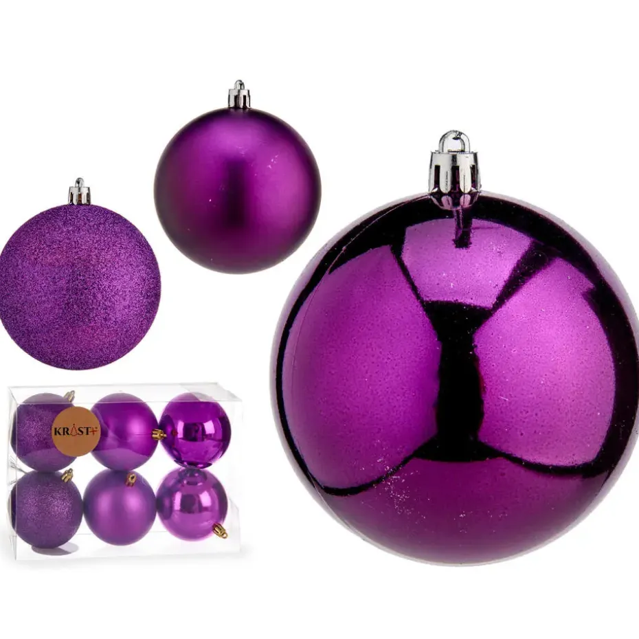 Krist+ kerstballen - 6x st - paars - kunststof - 8 cm