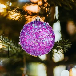 Krist+ kerstballen - 6x stuks - paars - kunststof - glitter