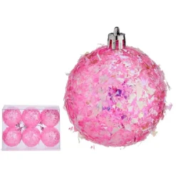 Krist+ kerstballen - 6x stuks - roze - kunststof - glitter