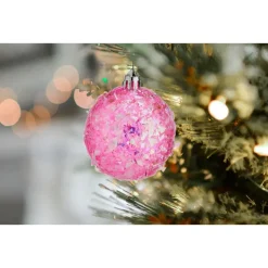 Krist+ kerstballen - 6x stuks - roze - kunststof - glitter