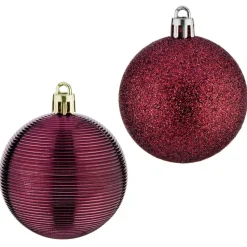 Krist+ kerstballen - 8x stuks - wijn/bordeaux - kunststof - 6 cm