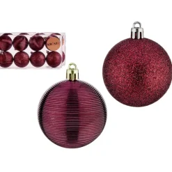 Krist+ kerstballen - 8x stuks - wijn/bordeaux - kunststof - 6 cm