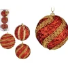 Krist+ luxe kerstballen - 3x stuks - rood/goud - kunststof-8 cm