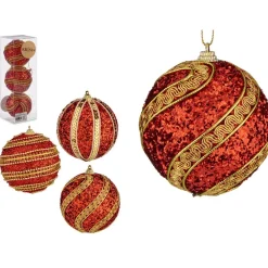 Krist+ luxe kerstballen - 3x stuks - rood/goud - kunststof-8 cm