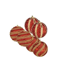 Krist+ luxe kerstballen - 3x stuks - rood/goud - kunststof-8 cm