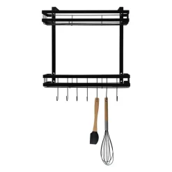 Krumble Kruidenrekje ophangbaar met 2 plankjes en 7 haakjes - metaal - Zwart