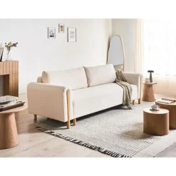 KVAM - Slaapbank 3-zits opbergruimte - Gebroken wit - Bouclé