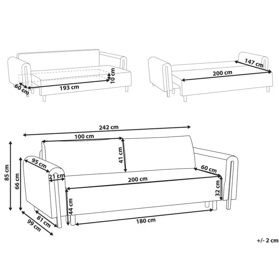 KVAM - Slaapbank 3-zits opbergruimte - Grijs - Polyester