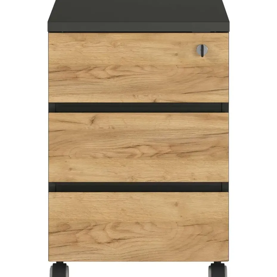 Ladeblok Miguel met 3 lades - antraciet/eik