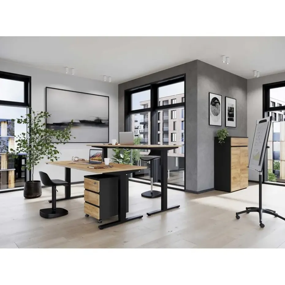 Ladeblok Miguel met 3 lades - antraciet/eik