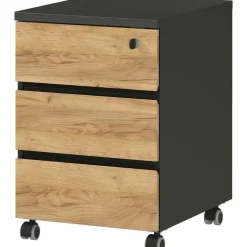 Ladeblok Miguel met 3 lades - antraciet/eik