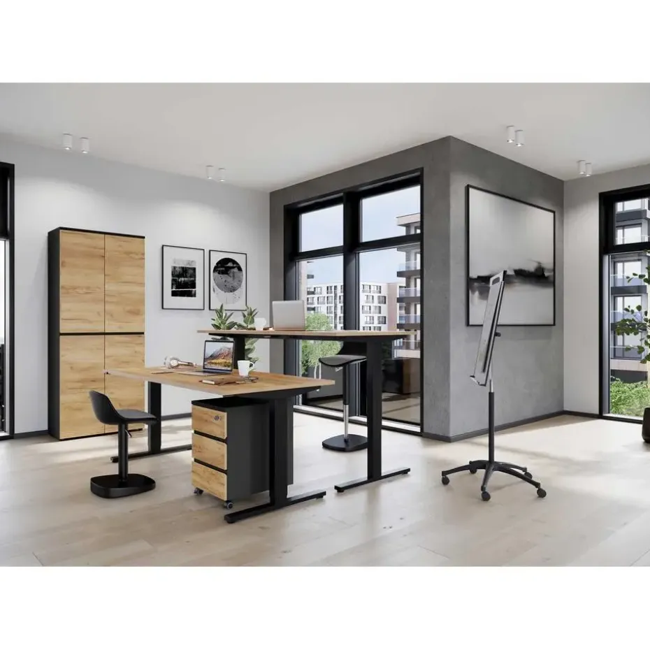 Ladeblok Miguel met 3 lades - antraciet/eik