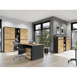 Ladeblok Miguel met 3 lades - antraciet/eik