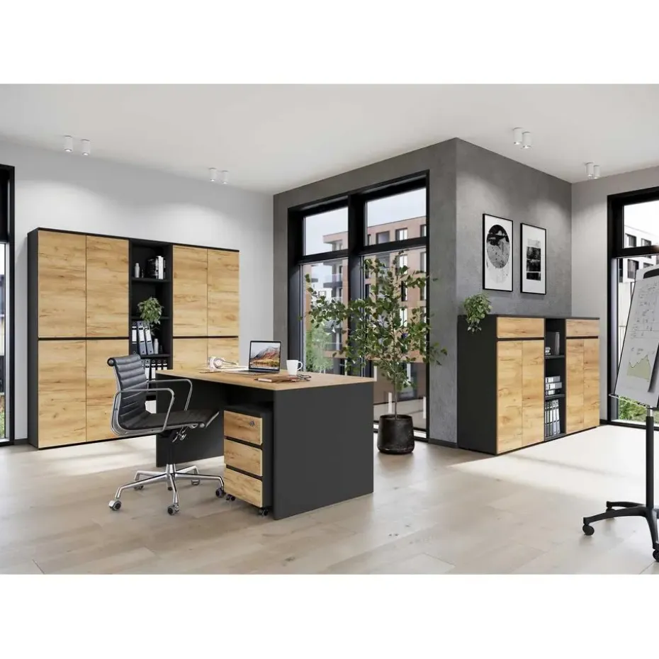 Ladeblok Miguel met 3 lades - antraciet/eik