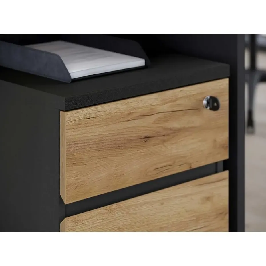 Ladeblok Miguel met 3 lades - antraciet/eik