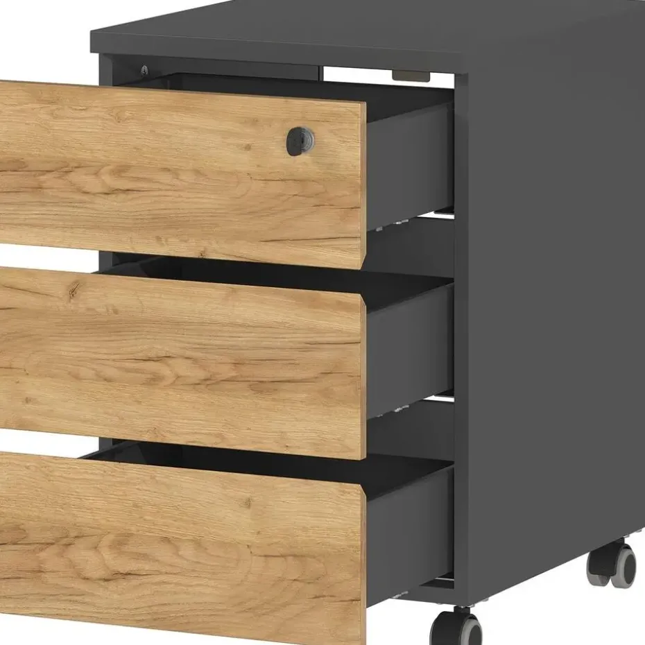 Ladeblok Miguel met 3 lades - antraciet/eik