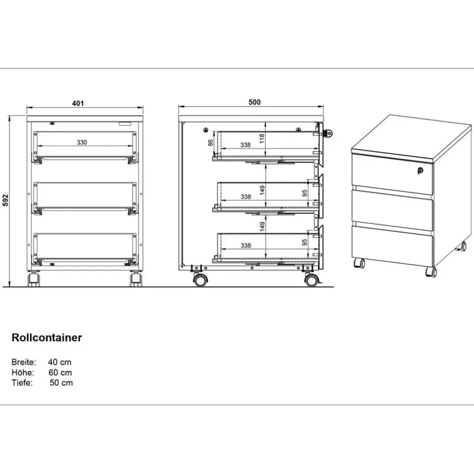 Ladeblok Miguel met 3 lades - antraciet/eik