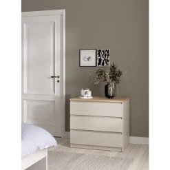 Ladekast Naia 3 lades - greige/eiken - 70,1x77x50 cm