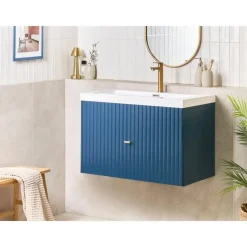 LAGO - Wandgemonteerde wastafelkast - Donkerblauw - MDF