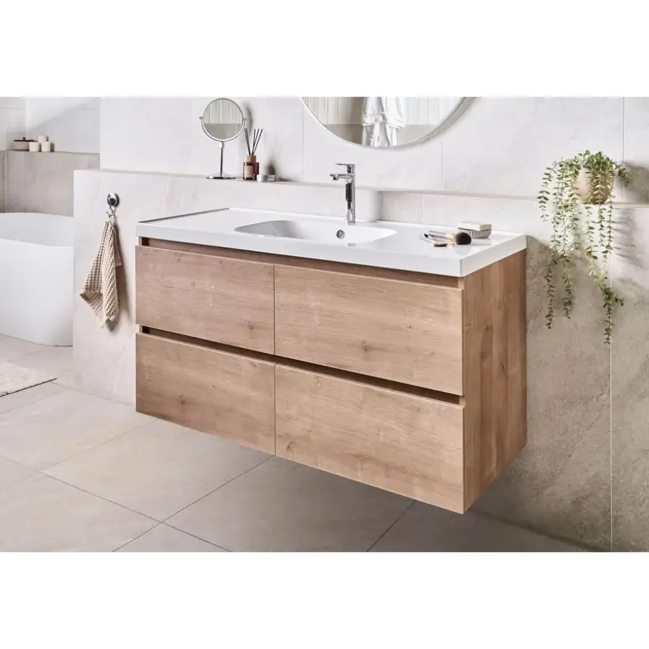 LAGOA - Wandgemonteerd meubel met wasbak - Lichtbruin - 120 cm - MDF