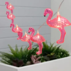 Lampen koord - flamingo LED - 10 lampjes - zonne-energie