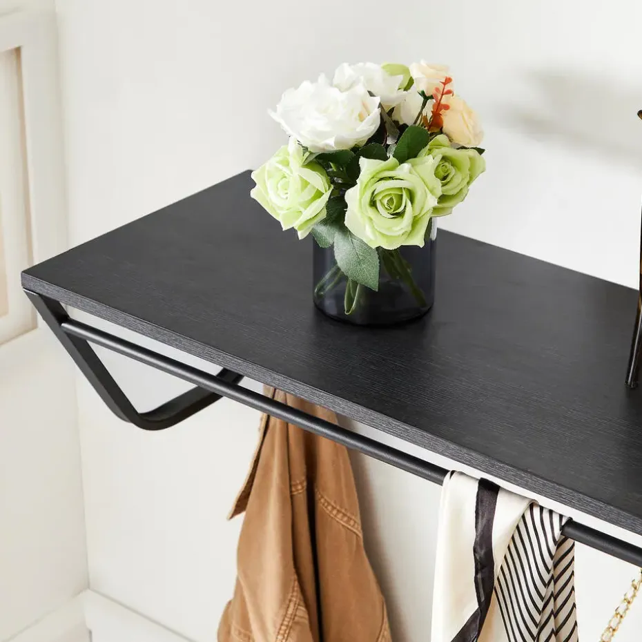 Lange Wandkapstok - 90 cm Lang, 8 Haken, Hoedenplank, Zwart