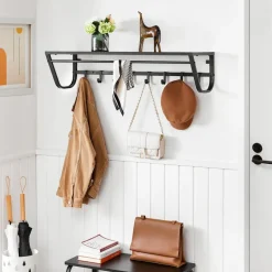 Lange Wandkapstok - 90 cm Lang, 8 Haken, Hoedenplank, Zwart