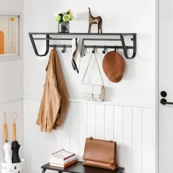 Lange Wandkapstok - 90 cm Lang, 8 Haken, Hoedenplank, Zwart