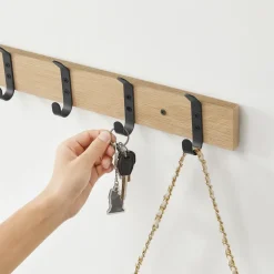 Langwerpige Kapstok met 10 Dubbele Haken, lichte Eik Kleur