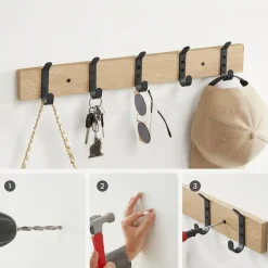 Langwerpige Kapstok met 10 Dubbele Haken, lichte Eik Kleur