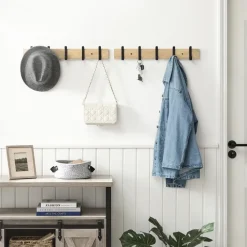 Langwerpige Kapstok met 10 Dubbele Haken, lichte Eik Kleur