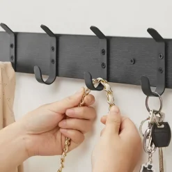 Langwerpige Kapstok met 10 Dubbele Haken, Zwart