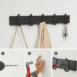 Langwerpige Kapstok met 10 Dubbele Haken, Zwart