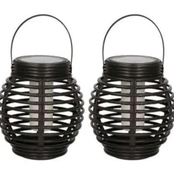 Lantaarn - 2 stuks - solar - tuinverlichting - zwart - 14 cm