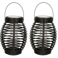 Lantaarn - 2 stuks - solar - tuinverlichting - zwart - 19 cm